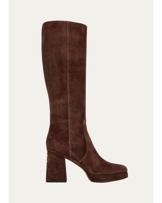 Valentino Garavani 90mm Fawcette Platform Suede Knee-High Boots