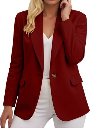 Generic Blazers for Women UK Ladies Blazer Suit Solid Button Suits Coat Long Sleeve Classic Formal Coats Fall Business Casual Work Office Elegant Open Front T