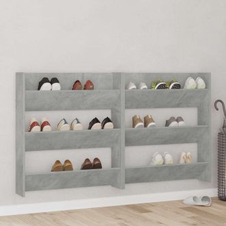 vidaXL Vidaxl - Zapatero De Pared Madera Contrachapada Gris Hormig&oacute;n 80x18x90cm