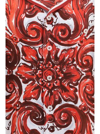 Dolce & Gabbana Mens Shirt Maiolica Hawaii Red Silk