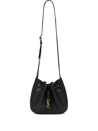 Saint Laurent logo-plaque drawstring crossbody bag - women - Leather/Suede - One Size - Black