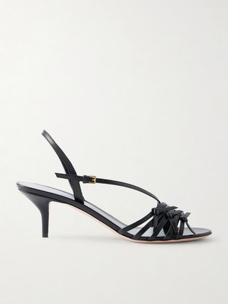 Valentino Garavani Sandali Slingback In Pelle Con Fiocchi Vg Nodine 55 - Nero