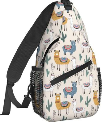 Generic Alpaca Cactus Sling Bag Adjustable Shoulder Bag With Zipper Fanny Pack For Camping Traveling Outdoors