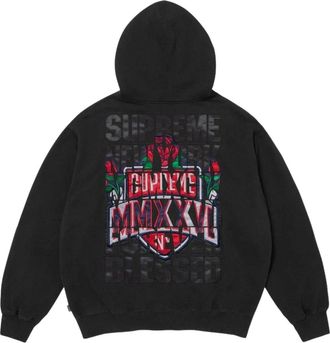 SUPREME FW26 Blessed Appliqu&eacute; Zip Up Hooded Sweatshirt Black SUP-FW26-070-BLK