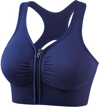 Generic Zip Front Sports Bras for Women Racerback Hollow Out Longline Workout Bra High Impact Stretch Running Yoga Crop Top Bralette Bras for Women Full Cover