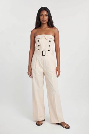 Karen Millen Womens Petite Tailored Cotton Trench Bandeau Jumpsuit - White - Size 12 UK