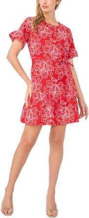 CeCe by Cynthia Steffe Tie Waist Cotton Minidress in Classic Cherry at Nordstrom, Size X-Large