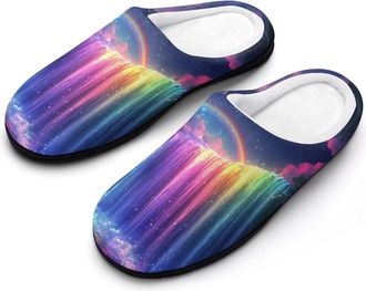 Generic Colorful Waterfall Landscape Womens Slippers Warm House Slippers Indoor House Shoes with Anti-Skid Rubber Sole