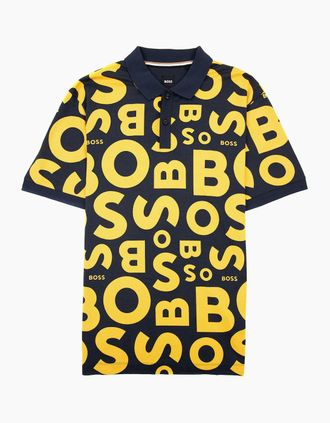 HUGO BOSS Mens Hugo Boss Parlay 156 All Over Logo Polo Dark Navy 404 - Size: 44