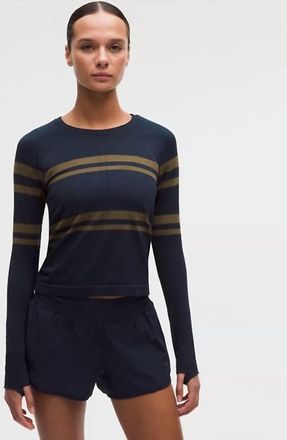 lululemon Waist Length Swiftly Tech Long-Sleeve Shirt 2.0 In League Stripe True Navy Walnut Crunch