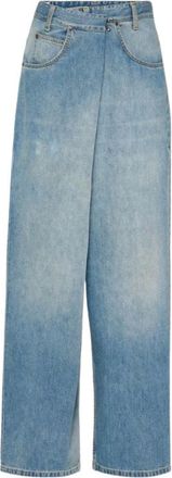 Maison Margiela Wrap Wijde Jeans - Dames - Jeans - Blauw - Maat: W26 Katoen