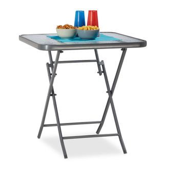 Relaxdays Relaxdays - Mesa Terraza Plegable Struk, Cuadrada, Tablero De Cristal, Para Jard&iacute;n, Balc&oacute;n Y Acampada, 70 X 70 Cm, Gris