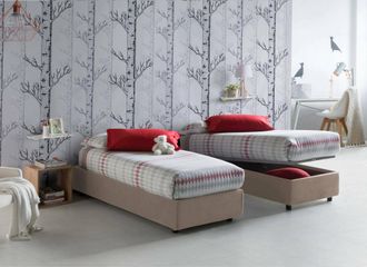 Talamo Italia Cama Individual Asia, Cama Contenedor Con Revestimiento De Tela, 100% Made In Italy, Apertura Frontal, Adecuado Para Colch&oacute;n Cm 80x190, T&oacute;rtola, Con E