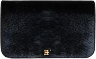 Elisabetta Franchi Tassen, Dames, Zwart, ONE Size, Katoen, Fluwelen Crossbody Tas met Krokodillenprint Textuur