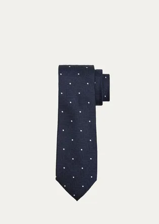 Tom Ford Mens Polka Dot Herringbone Silk Tie