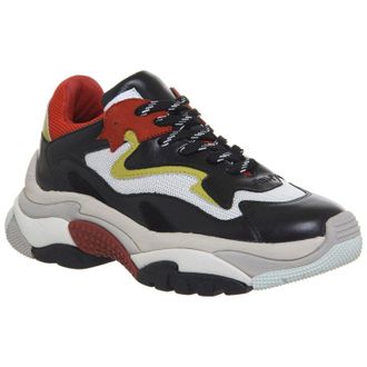 Ash Addict Leather Mesh Womens Low Top Trainers - Red White Yellow Black - Size:UK 4