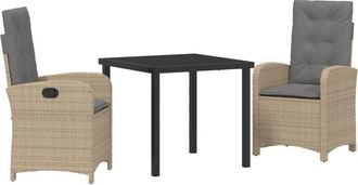 vidaXL Garden Dining Set 3 pcs Beige Poly Rattan Vidaxl