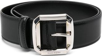 Alexander McQueen logo-engraved buckle belt - women - Calf Leather - 75 - Black