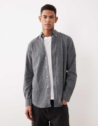 Polo Ralph Lauren Icon - Camicia in twill custom fit spazzolato grigio m&eacute;lange pied de poule con logo