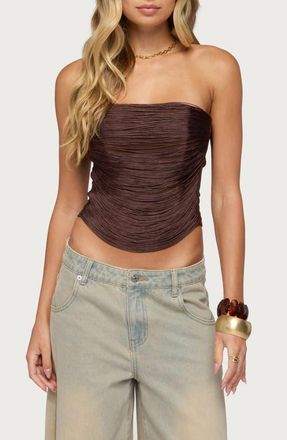 Edikted Raddix Fringe Strapless Corset Top in Brown at Nordstrom, Size X-Small