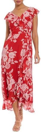 London Times Ruffle Wrap Maxi Dress in Aura Orange/White Alyssum at Nordstrom Rack, Size 10