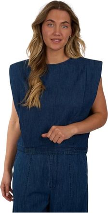 By-Bar Amsterdam Tops, Dames, Blauw, M, Katoen, High Neck Sleeveless Top