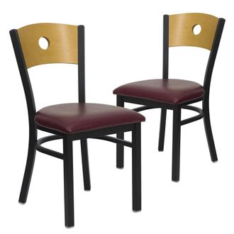 Flash Furniture 2 Pk. Black Circle Back Metal Chair - Natural Wood Back, Burdy Vinyl Seat