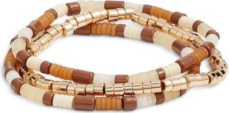Nordstrom Set of 3 Tube Beaded Stretch Bracelets in Neutral Multi- Gold at Nordstrom