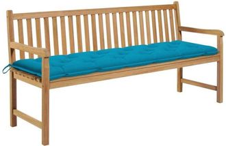 vidaXL Banco De Jard&iacute;n Madera Maciza Teca Con Coj&iacute;n Azul Claro 175 Cm Vidaxl