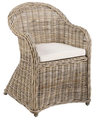Beliani Poltrona Da Giardino In Rattan Naturale Con Cuscini In Cotone Bianco Susua Ii