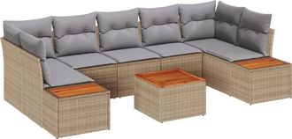 vidaXL Garden Sofa Set with Cushion 8 pcs Beige Poly rattan vidaXL