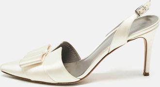 Gina Off White Satin Pointed Toe Slingback Pumps