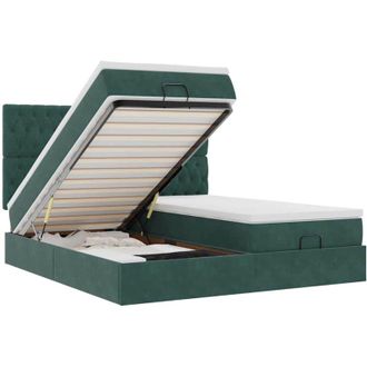 vidaXL Vidaxl - Estructura De Cama Otomana Colchones Terciopelo Verde Oscuro