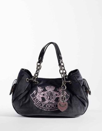 Juicy Couture Daydreamer Y2K - Borsa da spalla grigia con catenina e logo-Grigio