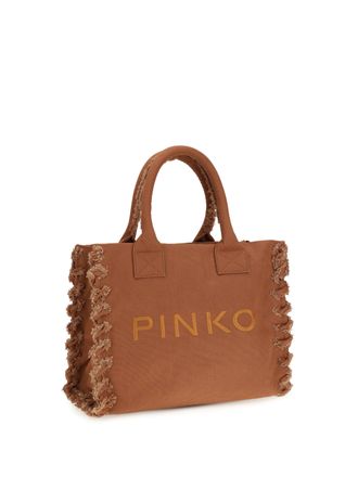 Pinko Logo-Embroidered Canvas Tote Bag - Beige