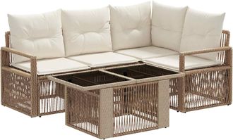 vidaXL Conjunto De Sof&aacute;s De Jard&iacute;n 5 Uds. Beige Y Blanco Crema Vidaxl