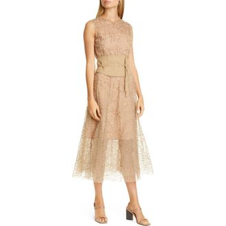Brunello Cucinelli Sequin Tulle Midi Dress in Nude at Nordstrom, Size Medium