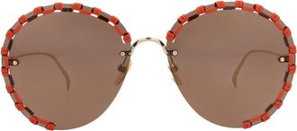 Chlo&eacute; Round-Frame Metal Sunglasses