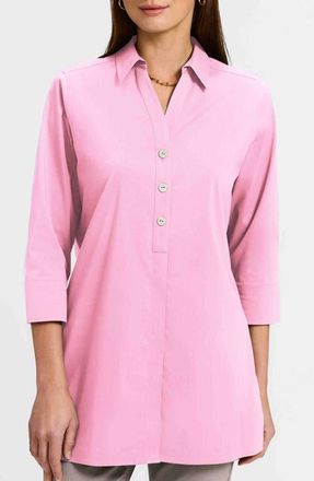 Foxcroft Pamela Stretch Button-Up Tunic in Bubblegum Pink at Nordstrom, Size 14