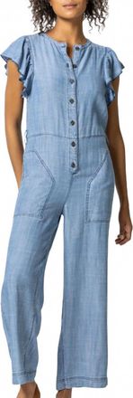 Lilla P Flutter Sleeve Jumpsuit In Chambray