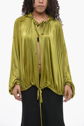 Saint Laurent Blusa Ampia in Satin Con Scollo Profondo Saint Laurent