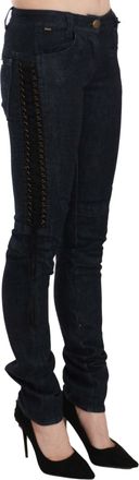 Just Cavalli Blue Low Waist Skinny Trousers Braided String Womens Pants