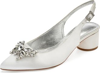Generic Womens Pumps Pointed Toe Bridal Chunky Heel Slingback Heels Wedding Prom Party Dress Low Heels 4.5Cm,Ivory,3 UK