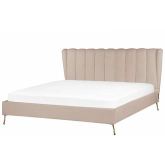 Beliani Beliani - Letto matrimoniale velluto 180 x 200 cm Testata con porta usb Gambe in metallo dorato Beige Tortora Miribel