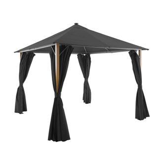 Sweeek Gazebo de jard&iacute;n 3x3m de aluminio efecto madera con cortinas y led