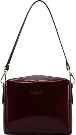 Pourchet Tassen, Dames, Rood, ONE Size, Leer, Bordeaux lakleer schoudertas - van leer