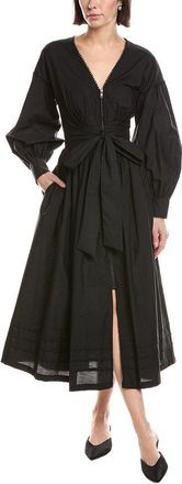 Marchesa Poplin V-Neck Midi Dress