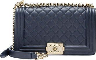 Chanel Blue Lambskin Old Medium Boy Bag (Authentic Pre-Loved)