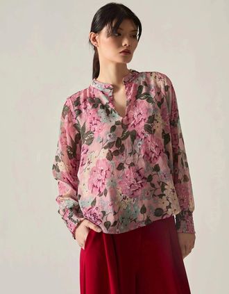 James Lakeland Womens Pink Peony Print Blouse - Size: 12