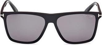 Tom Ford Fletcher 57mm Polarized Square Sunglasses in Black Eco /T Logo /Smoke at Nordstrom